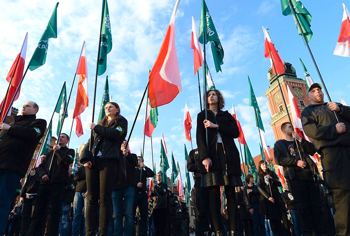 Members of the far-right group, the National-Radical Camp, marking the 83rd anniversary of their organization, in Warsaw, Poland. (AP/Czarek Sokolowski)