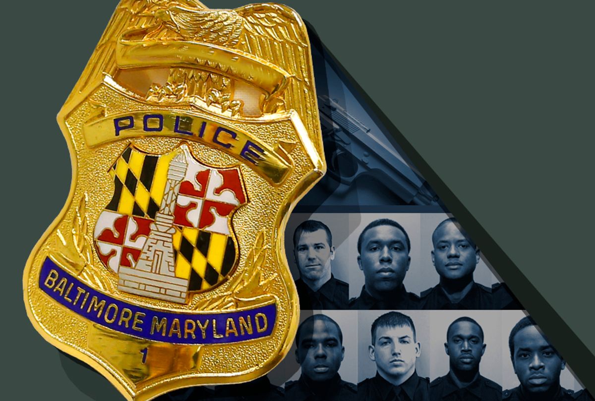 Daniel Hersl, Evodio Hendrix, Jemell Rayam, Maurice Ward, Momodu Gando, Wayne Jenkins and Marcus Taylor, the seven police officers who are facing charges. (AP/Getty/Salon)