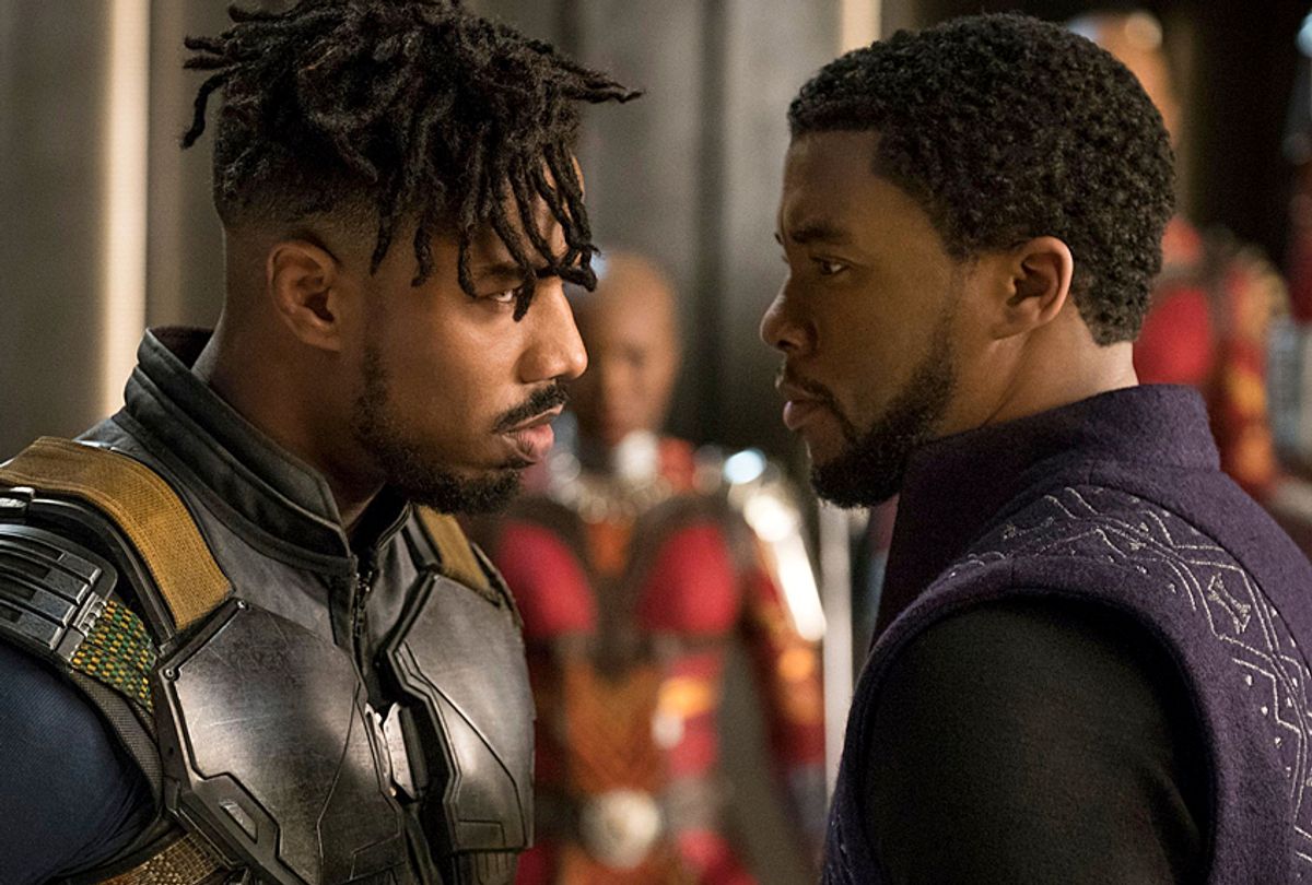 Michael B. Jordan and Chadwick Boseman  in "Black Panther" (Marvel Studios)