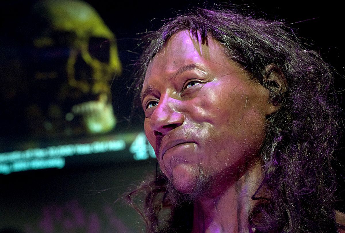 A full face reconstruction model made from the skull of a 10,000 year old man, known as 'Cheddar Man.' (Getty/Justin Tallis)