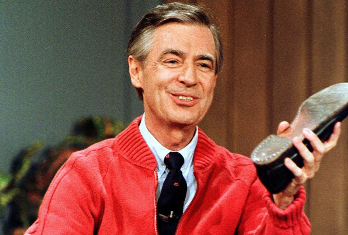 Fred Rogers as he rehearses the opening of his PBS show "Mister Rogers' Neighborhood" during a taping. (AP/Gene J. Puskar)