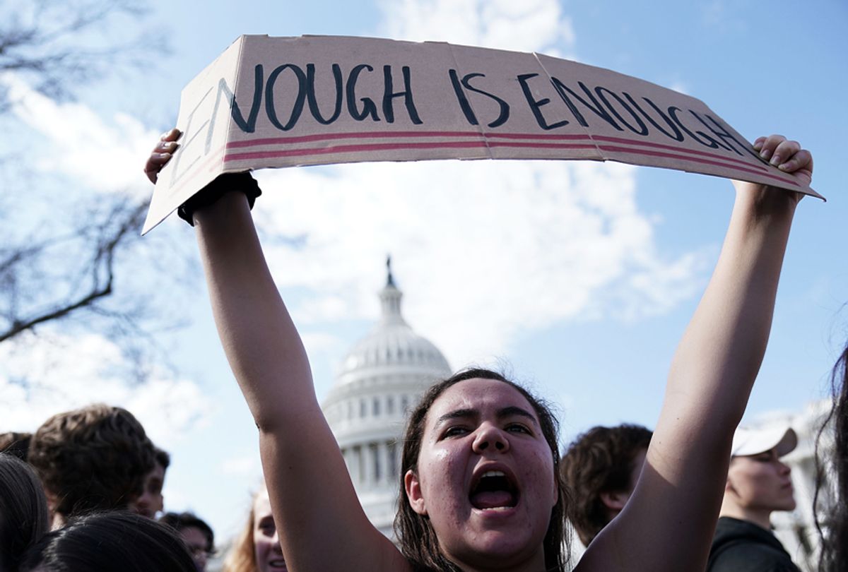 Students participate in a protest against gun violence February 21, 2018 on Capitol Hill in Washington, DC.  (Getty/Alex Wong)