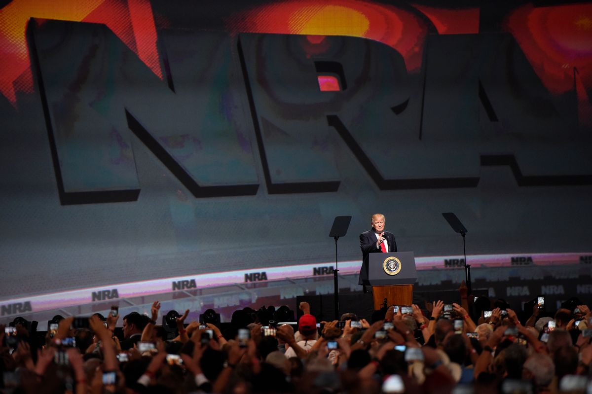 President Donald Trump speaks during the National Rifle Association-ILA Leadership Forum, Friday, April 28, 2017, in Atlanta. (AP Photo/Mike Stewart)