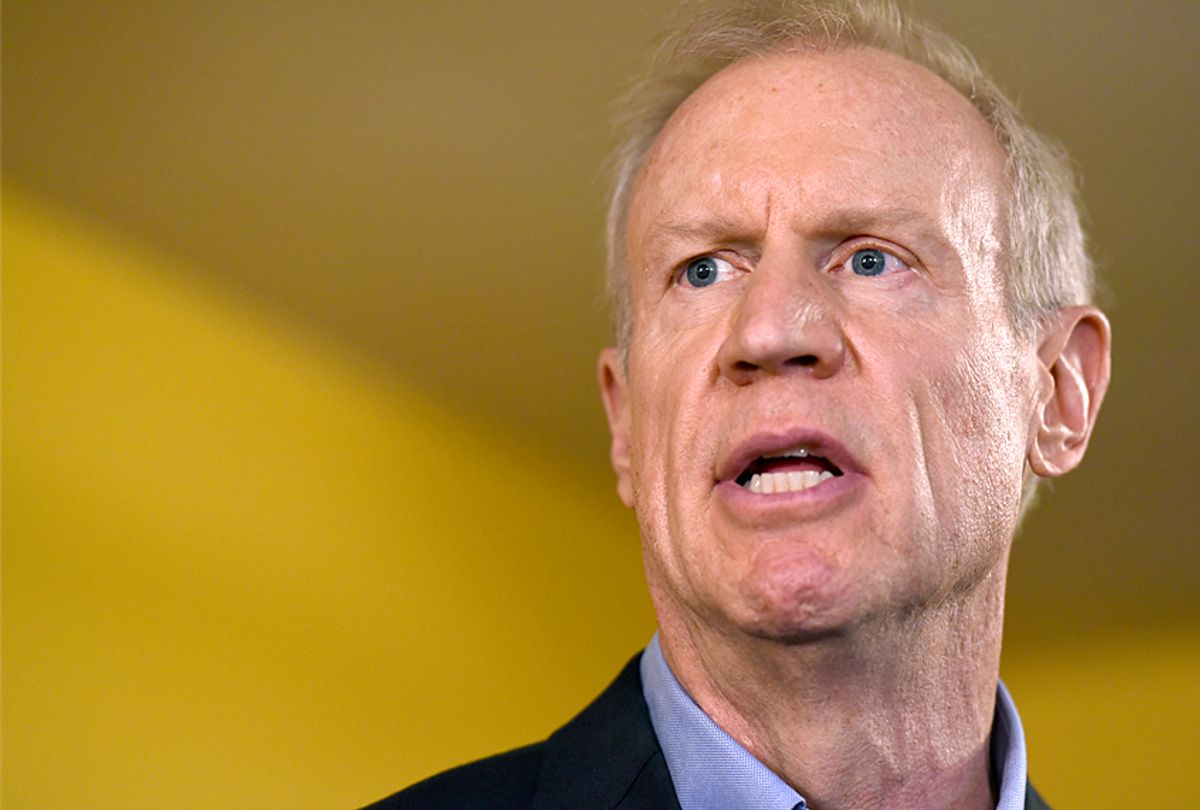 FILE - In this July 5, 2017, photo, Illinois Gov. Bruce Rauner speaks during a news conference in Chicago. Rauner is hardening his anti-tax stance as he readies a re-election bid following a major legislative defeat. (AP Photo/, File) (AP/G-Jun Yam)