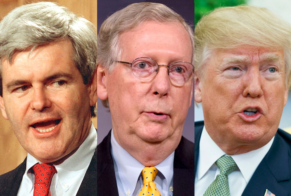Newt Gingrich; Mitch McConnell; Donald Trump (AP/Duricka/Jacquelyn Martin/Evan Vucci)