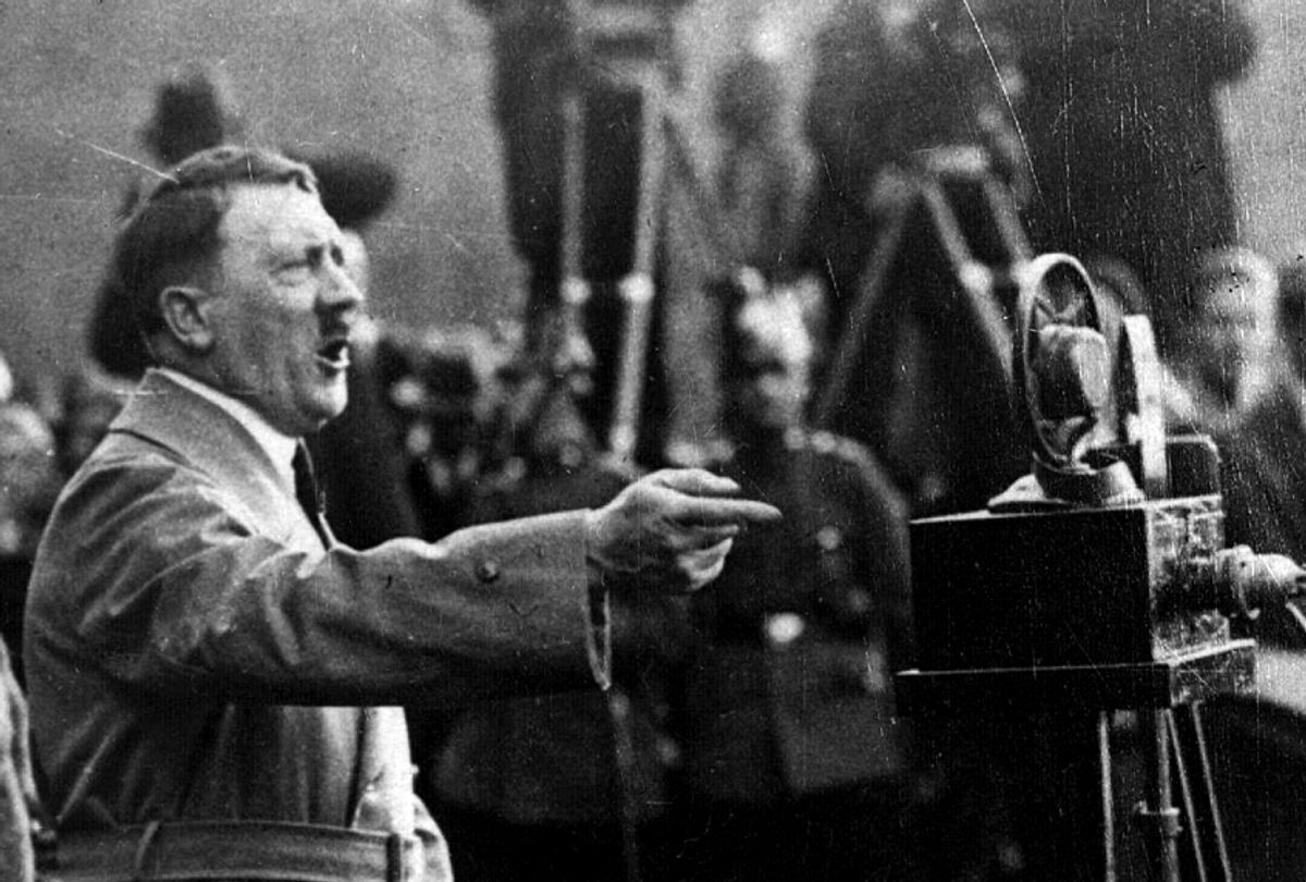 Adolf Hitler addresses a Nazi campaign rally, April 4, 1932. (Getty/Keystone)