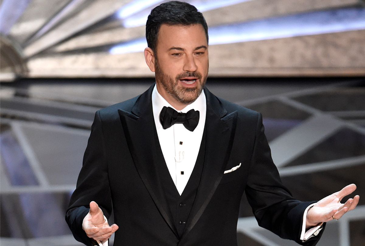 Host Jimmy Kimmel speaks at the Oscars on Sunday, March 4, 2018, at the Dolby Theatre in Los Angeles. (Photo by Chris Pizzello/Invision/AP) (Chris Pizzello/invision/ap)