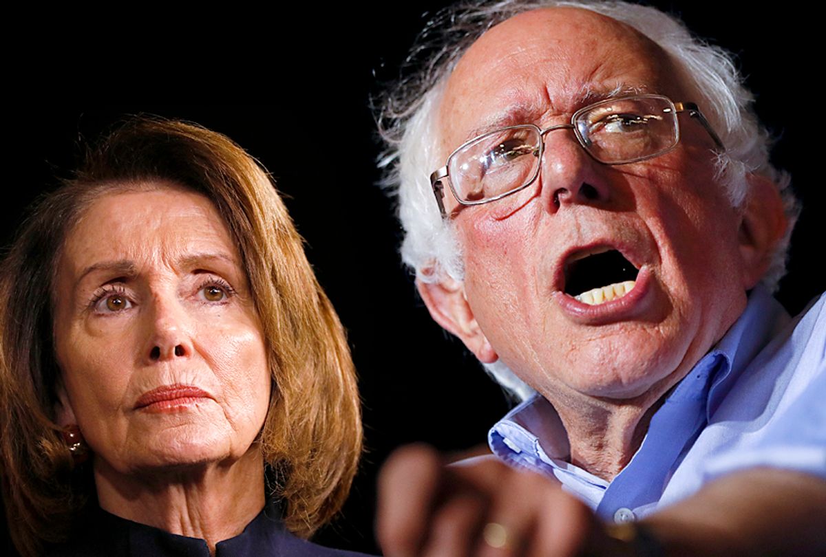Nancy Pelosi; Bernie Sanders (Getty/Aaron P. Bernstein/AP/John Minchillo/Salon)