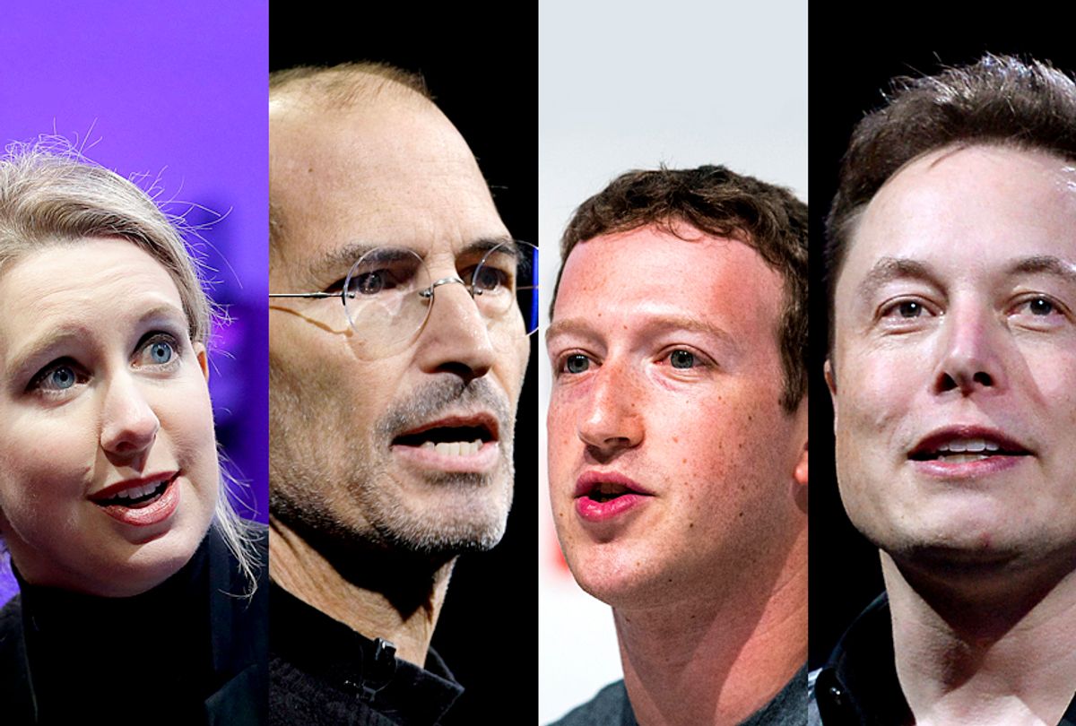 Elizabeth Holmes; Steve Jobs; Mark Zuckerberg; Elon Musk (AP/Getty)
