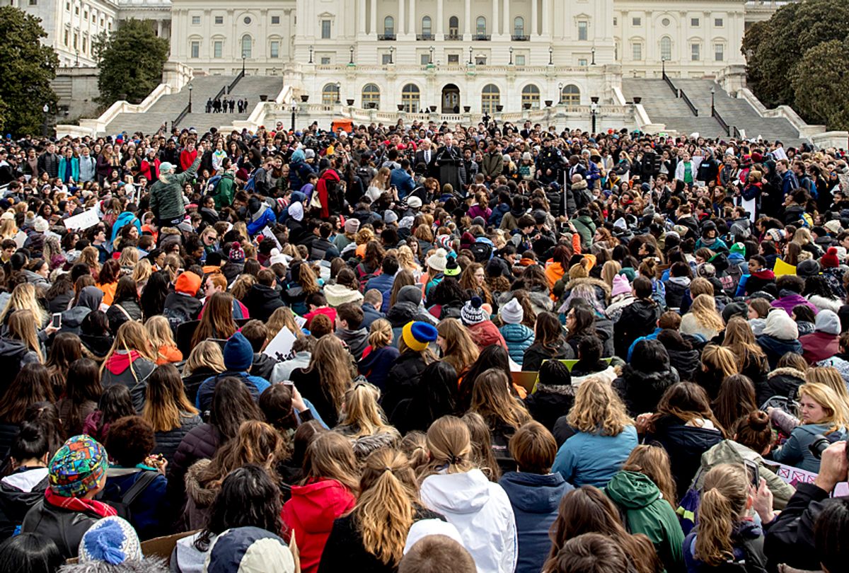 Students rally outside the Capitol Building in Washington to protest gun violence, March 14, 2018. (AP/Andrew Harnik)
