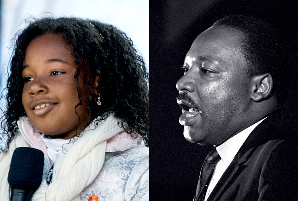 Yolanda Renee King, grand daughter of Martin Luther King Jr., speaks during the "March for Our Lives" rally; Dr. Martin Luther King Jr. (AP/Andrew Harnik/Charles Kelly)