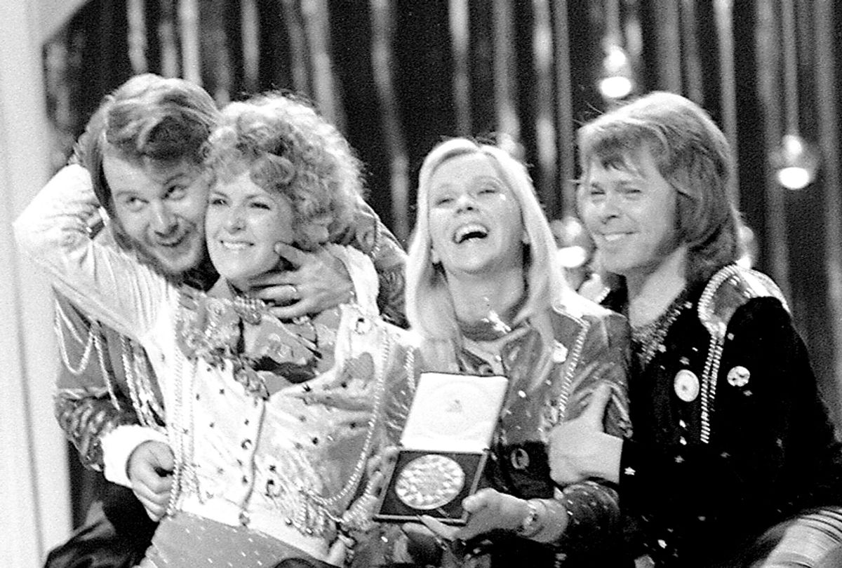 Swedish pop group ABBA celebrates winning the 1974 Eurovision Song Contest. (AP/Robert Dear)