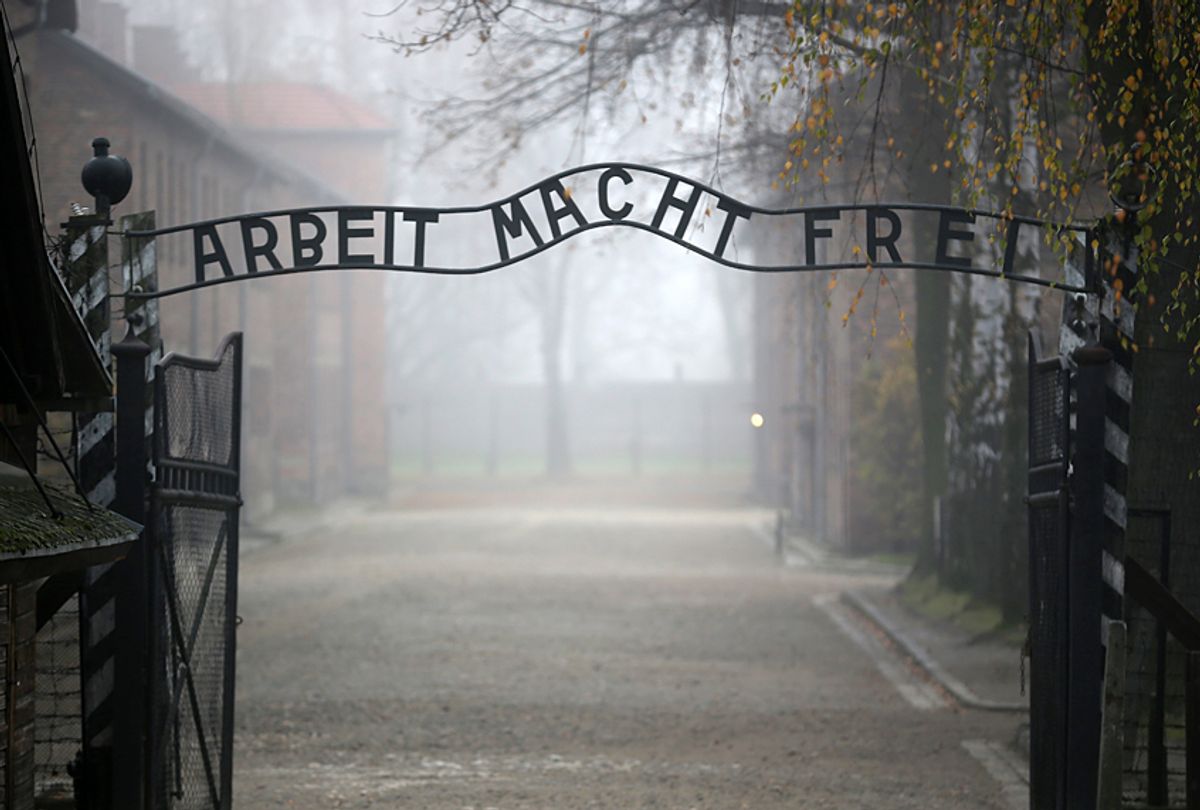 The main gate of the Auschwitz I extermination camp, in Oswiecim, Poland. (Getty/Christopher Furlong)