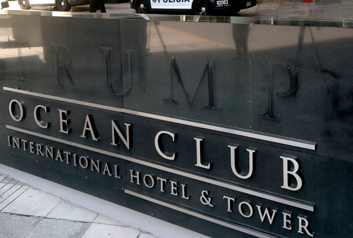 View of the hotel sign after the Trump letters were removed from outside the hotel in Panama City on March 5, 2018. 
  (Getty/Rodrigo Arangua)