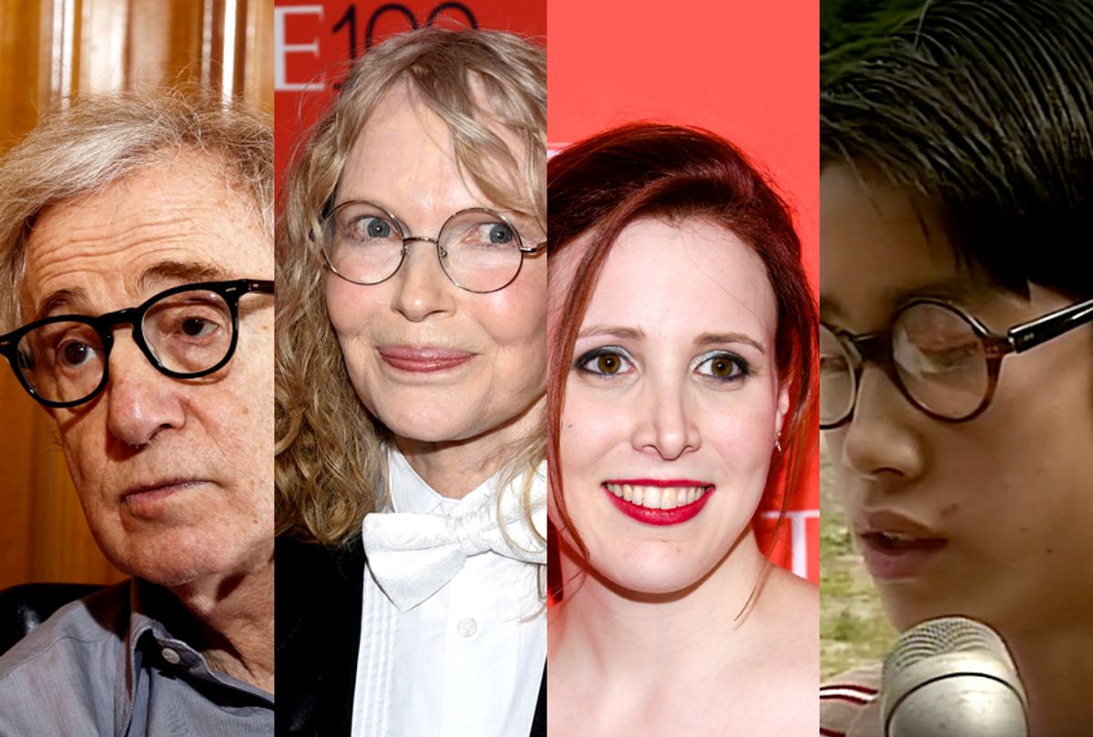 Woody Allen; Mia Farrow; Dylan O'Sullivan Farrow; Moses Farrow (AP/YouTube)