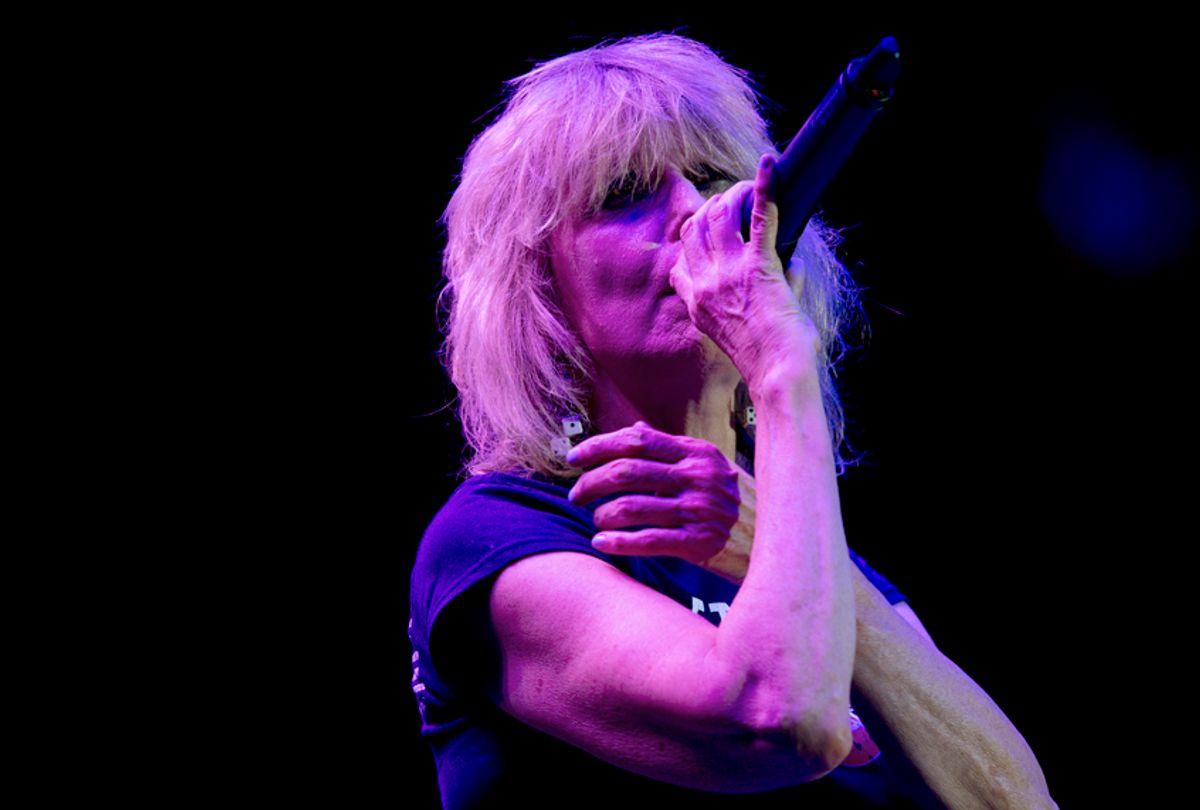 Chrissie Hynde performs with the Pretenders in concert at Palacio de los Deportes in Mexico City, Friday, March 9, 2018. (AP/Rebecca Blackwell)