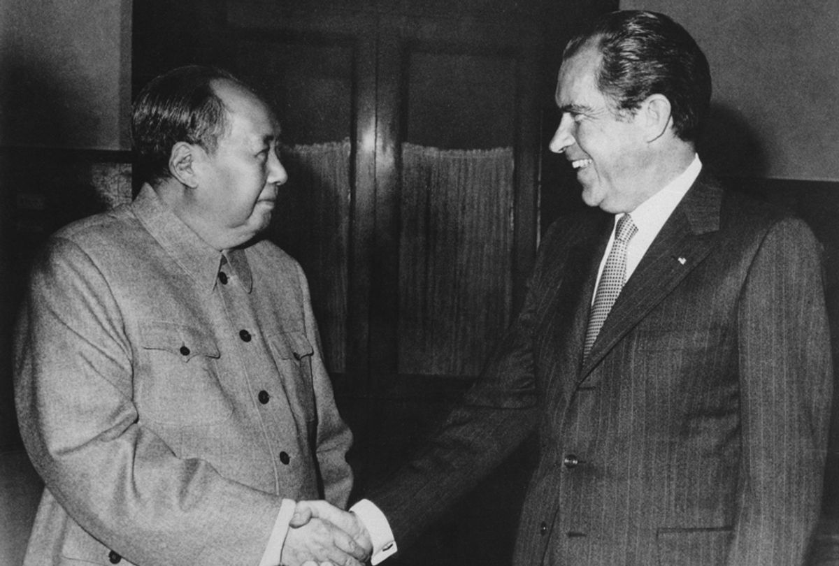 Chinese communist party leader Mao Tse-Tung, left, and U.S. President Richard Nixon shake hands as they meet, Feb. 21, 1972. (AP)