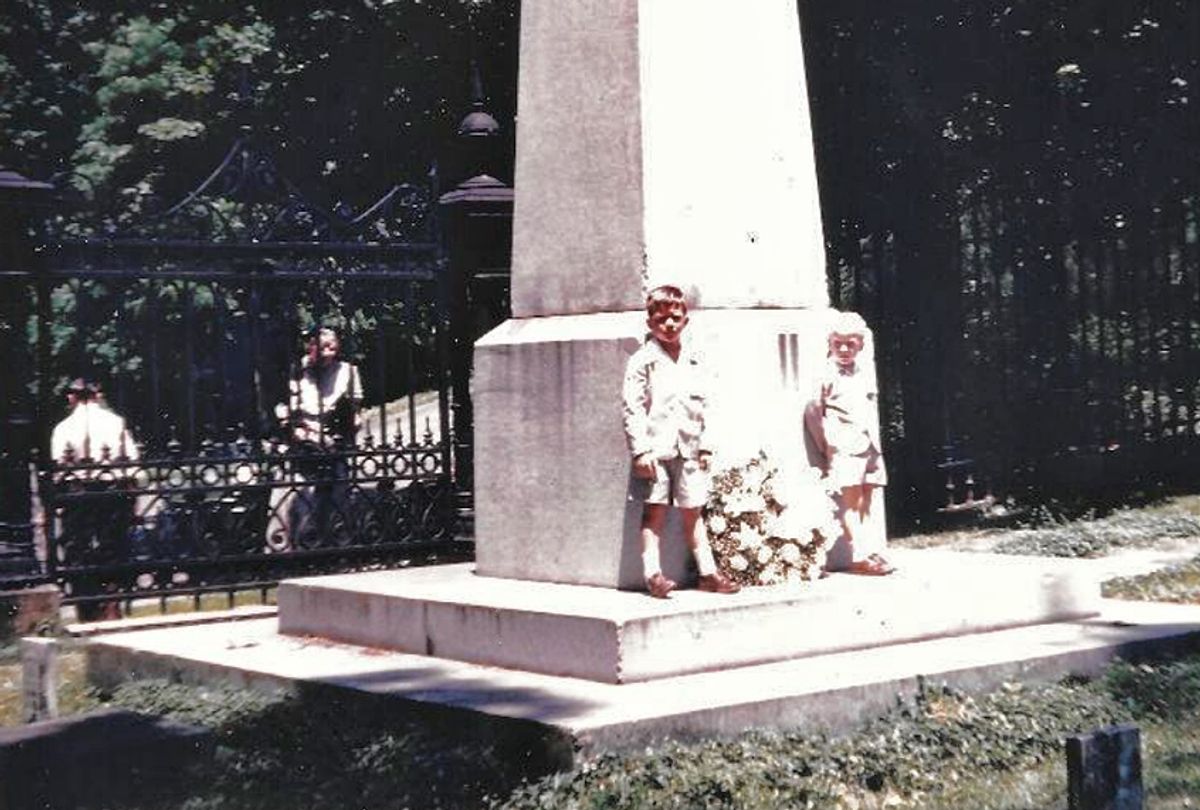 The author and his brother laying a wreath on Jefferson’s grave at the family reunion in 1953. (courtesy of the author)