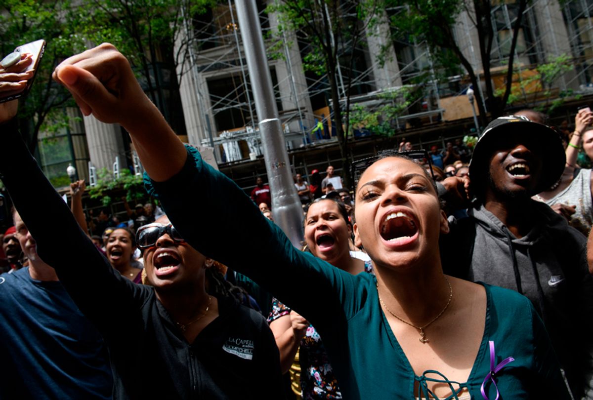 A rally to protest the fatal shooting of an unarmed black teen at the Allegheny County Courthouse on June 21, 2018 in Pittsburgh, Pennsylvania. (Getty/Justin Merriman)
