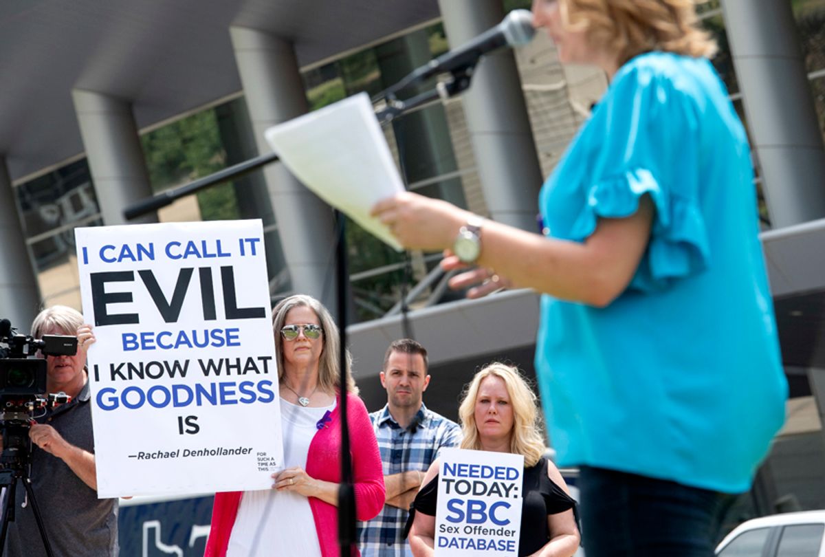 A rally protesting the Southern Baptist Convention's treatment of women, held on Tuesday, June 12, 2018, in Dallas. (AP/Jeffrey McWhorter)