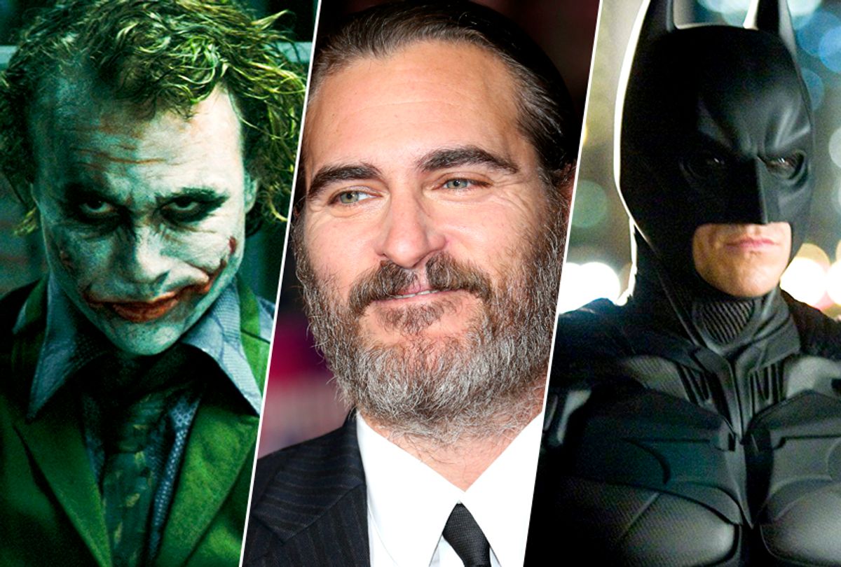 Heath Ledger as the Joker in "The Dark Knight;" Joaquin Phoenix; Christian Bale as Bruce Wayne/Batman in "The Dark Knight" (Warner Bros. Pictures/AP/Joel Ryan)