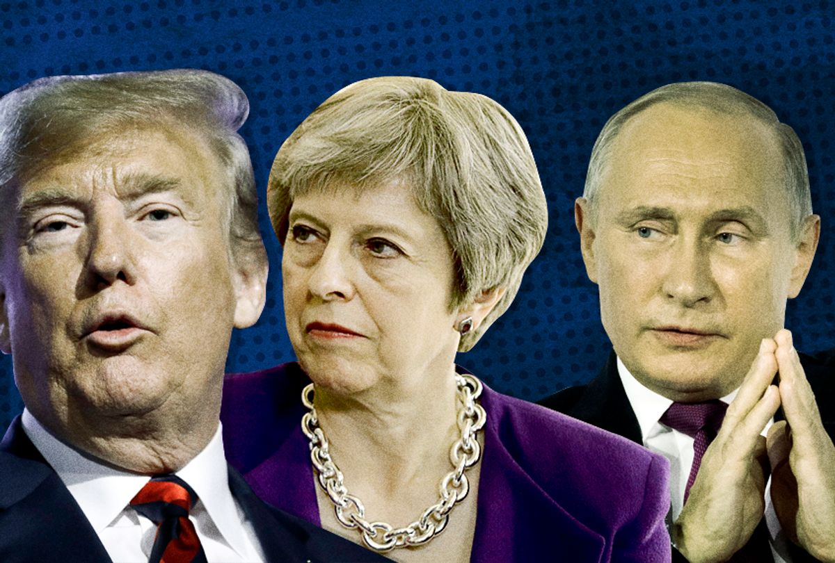 Donald Trump; Theresa May; Vladimir Putin (AP/Getty/Photo Montage by Salon)
