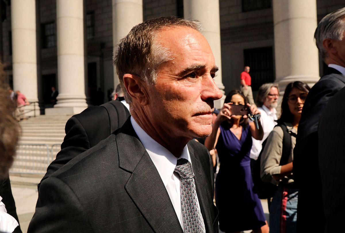 Chris Collins walks out of a New York court house after being charged with insider trading on August 8, 2018 in New York City. (Getty/Spencer Platt)