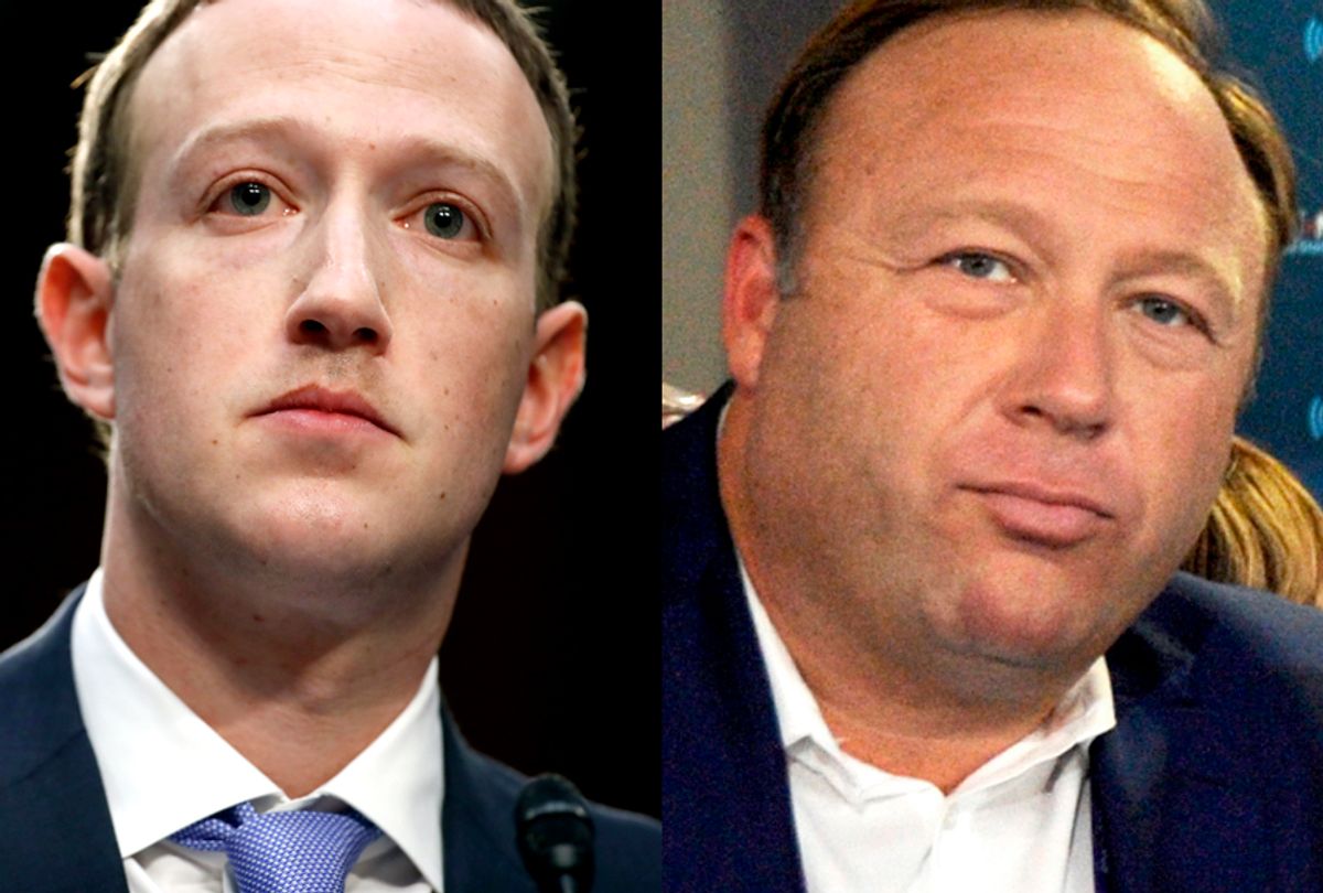 Mark Zuckerberg; Alex Jones (AP/Alex Brandon/Getty/Ben Jackson)