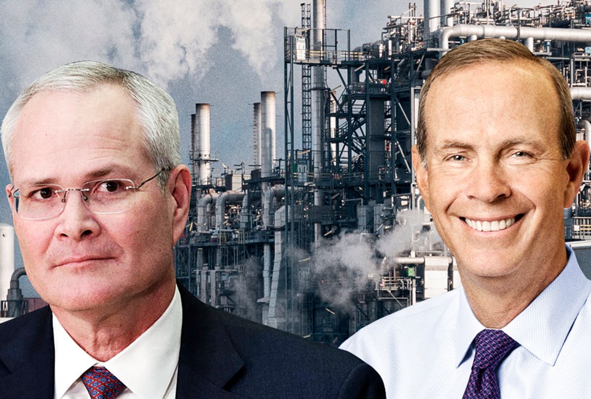 Exxon Mobil Chairman and CEO Darren Woods; Chevron Chairman and CEO, Michael K. Wirth (AP/Chevron Corporation/Shutterstock)