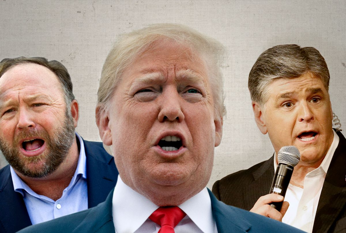 Alex Jones; Donald Trump; Sean Hannity (AP/Getty/Salon)