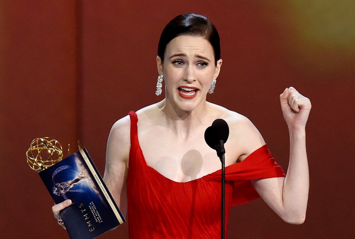 Rachel Brosnahan accepts the award for outstanding lead actress in a comedy series for "The Marvelous Mrs. Maisel" at the 70th Primetime Emmy Awards, Sept. 17, 2018. (AP/Chris Pizzello)