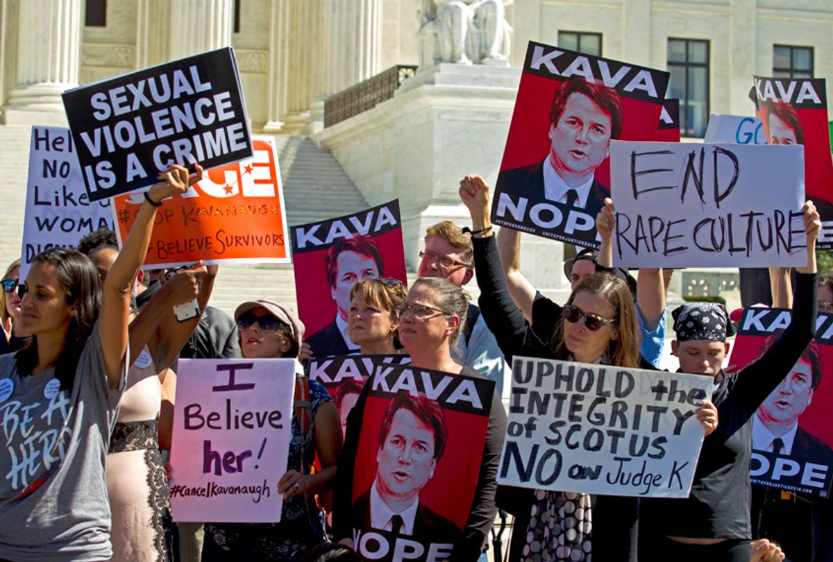 Protesters rally against Supreme Court nominee Brett Kavanaugh as the Senate Judiciary Committee debates his confirmation, Sept. 28, 2018, at the Supreme Court in Washington. (AP/Jose Luis Magana)