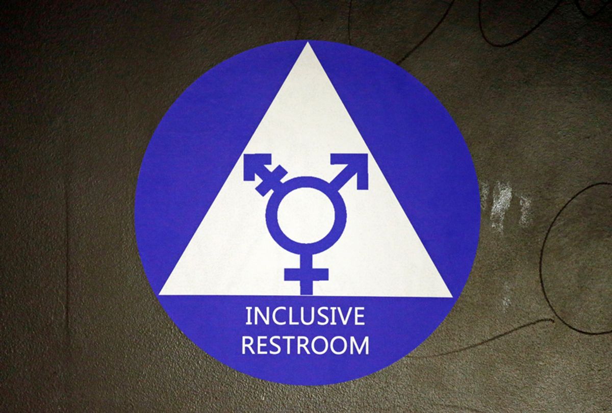 A sticker designates a gender neutral bathroom. (AP/Elaine Thompson)