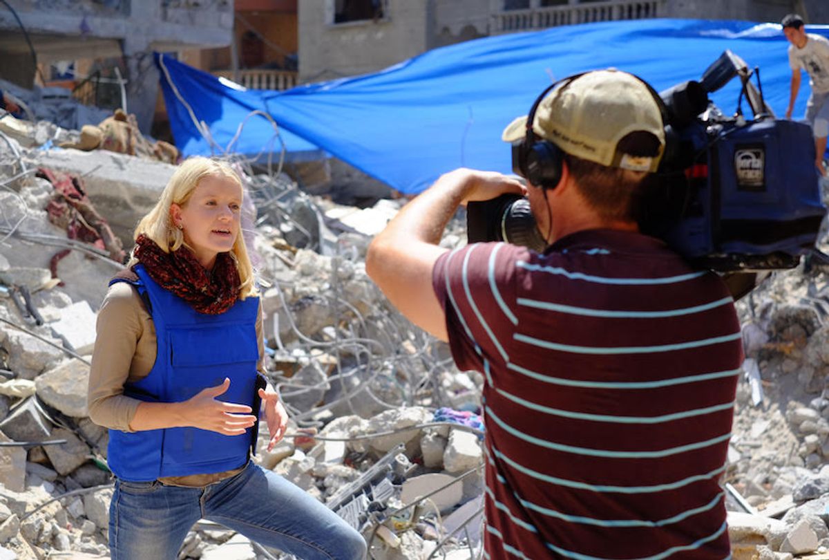 Journalist Jane Ferguson 
reporting from scene of an Israeli air strike in Gaza in 2014.
 (Jane Ferguson)