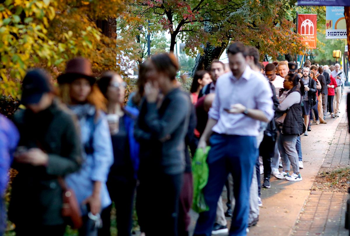 A line forms outside a polling site on election day in Atlanta, Tuesday, Nov. 6, 2018. (AP/David Goldman)