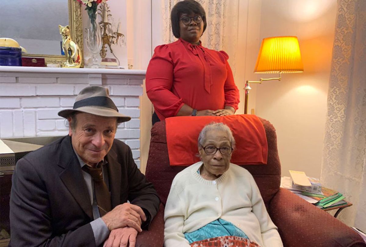 Journalist Greg Palast visits 92-year-old Christine Jordan, a cousin of Martin Luther King Jr., who was blocked from voting in Georgia this month. (David Ambrose for the Palast Investigative Fund)