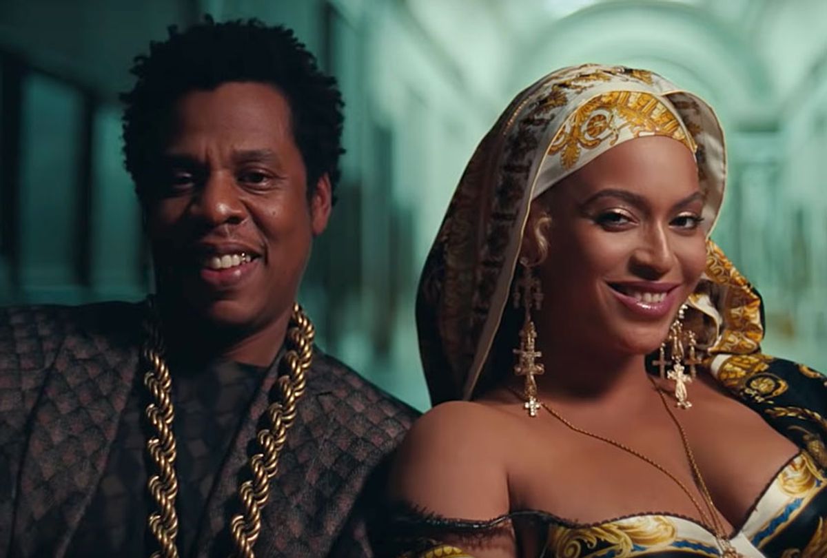 Jay-Z and Beyonce in the "Apes**t" video (YouTube/Beyoncé)