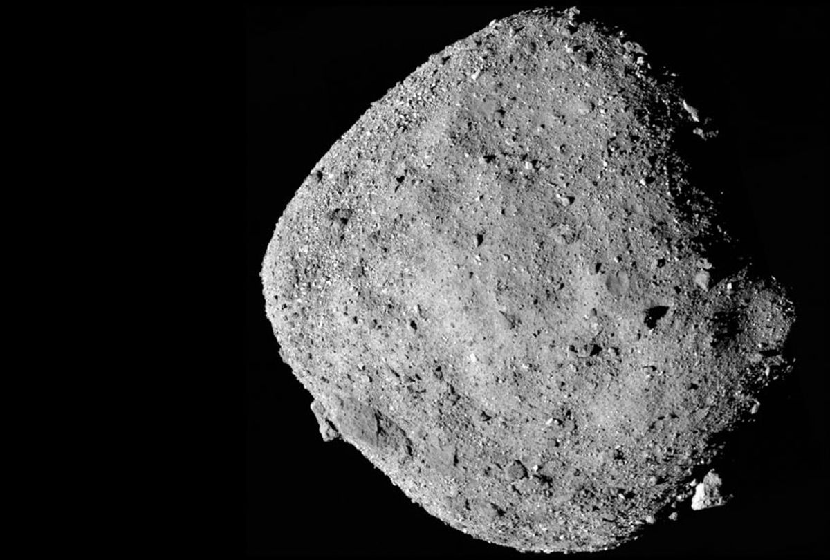 This mosaic image of asteroid Bennu is composed of 12 PolyCam images collected on Dec. 2 by the OSIRIS-REx spacecraft from a range of 15 miles (24 km). (NASA/Goddard/University of Arizona)