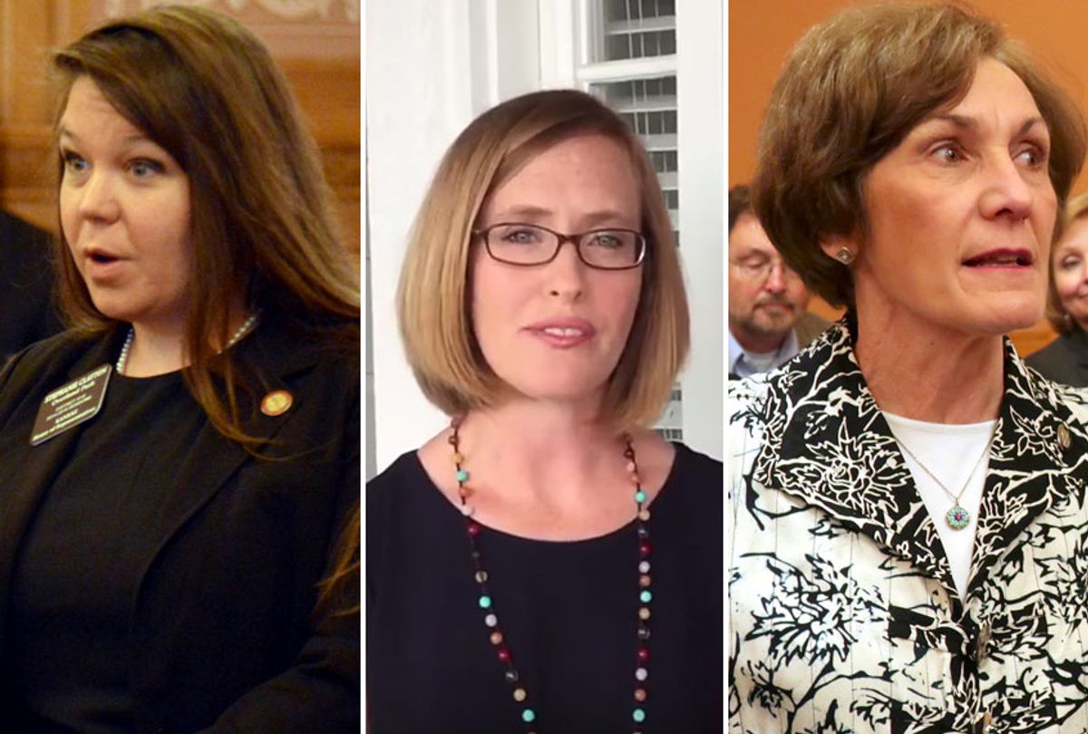 Stephanie Clayton; Dinah Sykes; Barbara Bollier (AP/Nicholas Clayton/John Hanna/YouTube/Sykes for Senate)