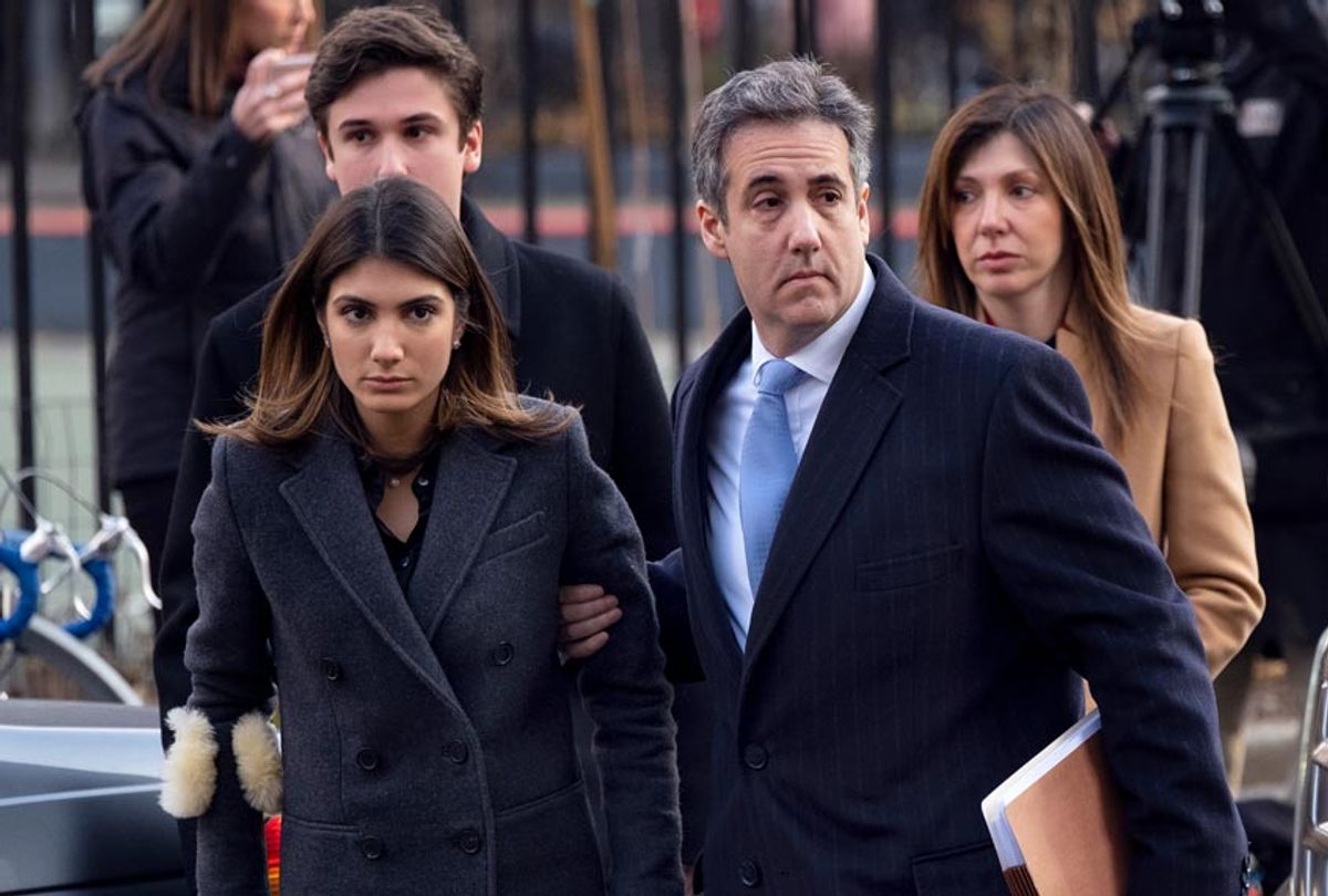 Michael Cohen, Donald Trump's former lawyer, accompanied by his children Samantha and Jake, and his wife Laura Shusterman, right, arrives at federal court for his sentencing for dodging taxes, lying to Congress and violating campaign finance laws Wednesday, Dec. 12, 2018, in New York. (AP/Craig Ruttle)