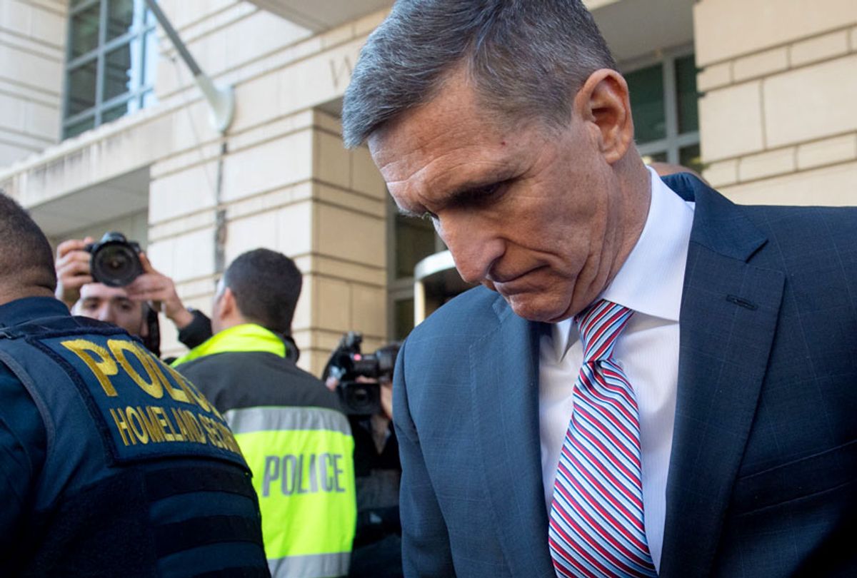 Former National Security Advisor General Michael Flynn leaves after the delay in his sentencing hearing at US District Court in Washington, DC, December 18, 2018 (Getty/Saul Loeb)
