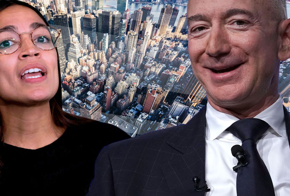 Alexandria Ocasio-Cortez; Jeff Bezos (Getty/Photo Montage by Salon)