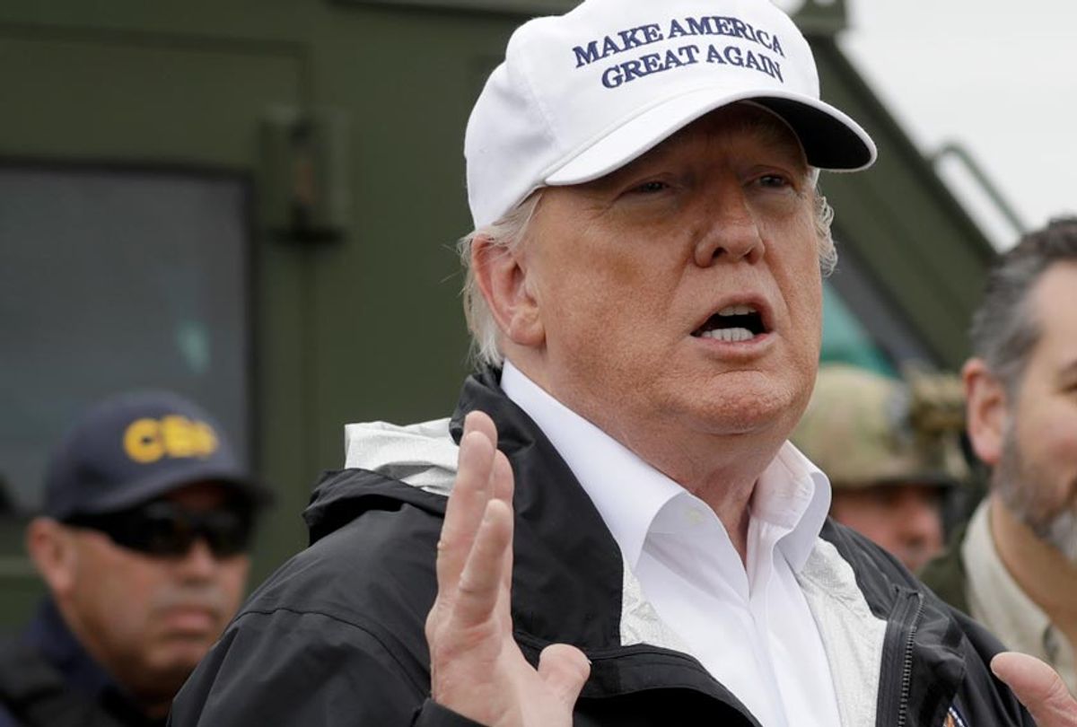 Donald Trump speaks as he tours the U.S. border with Mexico at the Rio Grande on the southern border, Thursday, Jan. 10, 2019, in McAllen, Texas. (AP/Evan Vucci)