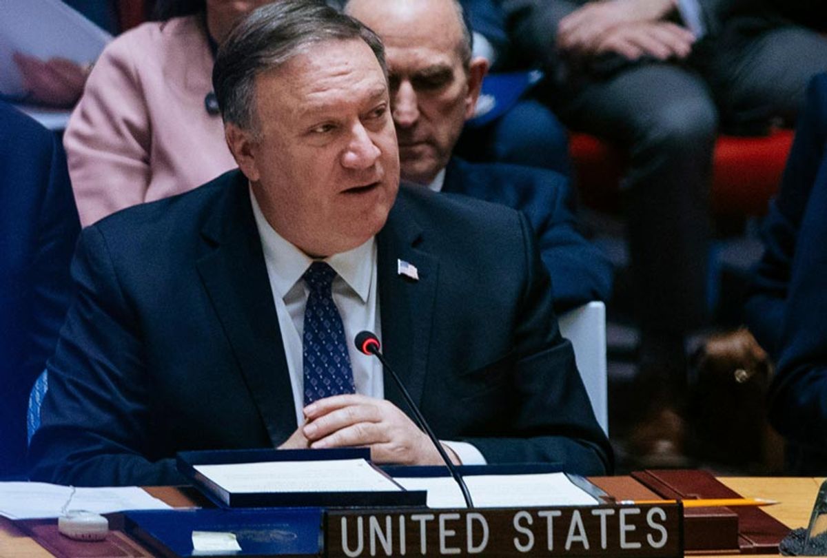 U.S. Secretary of State Mike Pompeo speaks at the United Nations Security Council at the U.N Headquarters on Saturday, Jan. 26, 2019. (AP/Kevin Hagen)