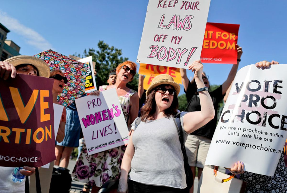 Women demonstrate during a pro-choice rally in New York, July 10, 2018. (AP/Julie Jacobson)