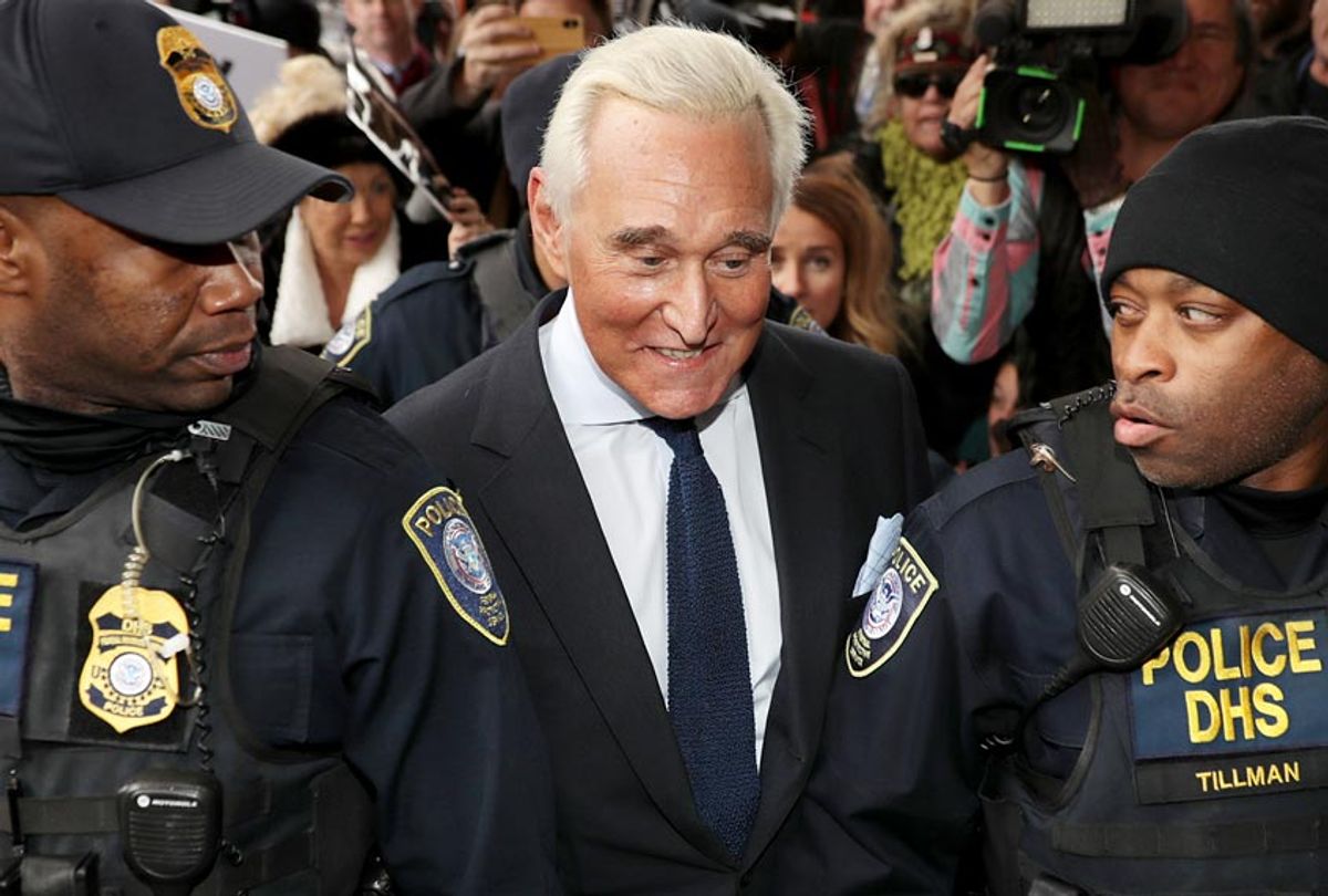 Roger Stone arrives at the Prettyman United States Courthouse before facing charges from Special Counsel Robert Mueller that he lied to Congress and engaged in witness tampering January 29, 2019 in Washington, DC. (Getty/Chip Somodevilla)