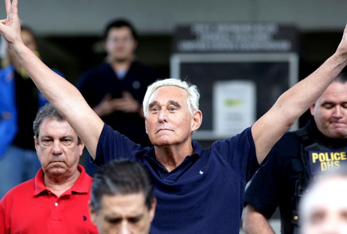 Former campaign adviser for President Donald Trump, Roger Stone walks out of the federal courthouse following a hearing, Friday, Jan. 25, 2019, in Fort Lauderdale, Fla. (AP/Lynne Sladky)