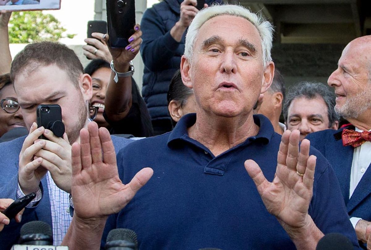 Roger Stone, a longtime adviser to US President Donald Trump, speaks to the media outside court January 25, 2019 in Fort Lauderdale, Florida. (Getty/Joshua Prezant)