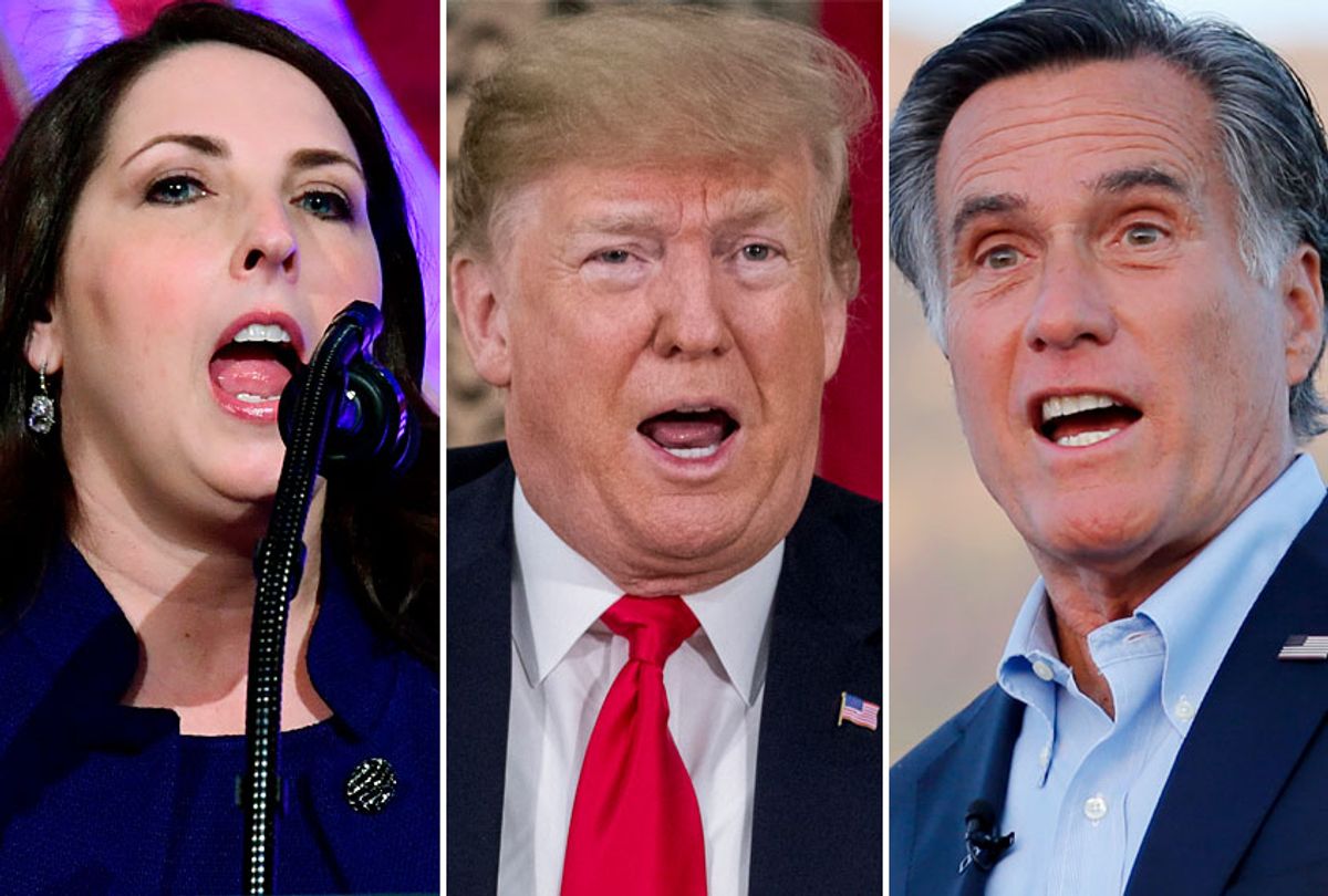 Ronna Romney McDaniel; Donald Trump; Mitt Romney (AP/Susan Walsh/Andrew Harnik/Rick Bowmer)
