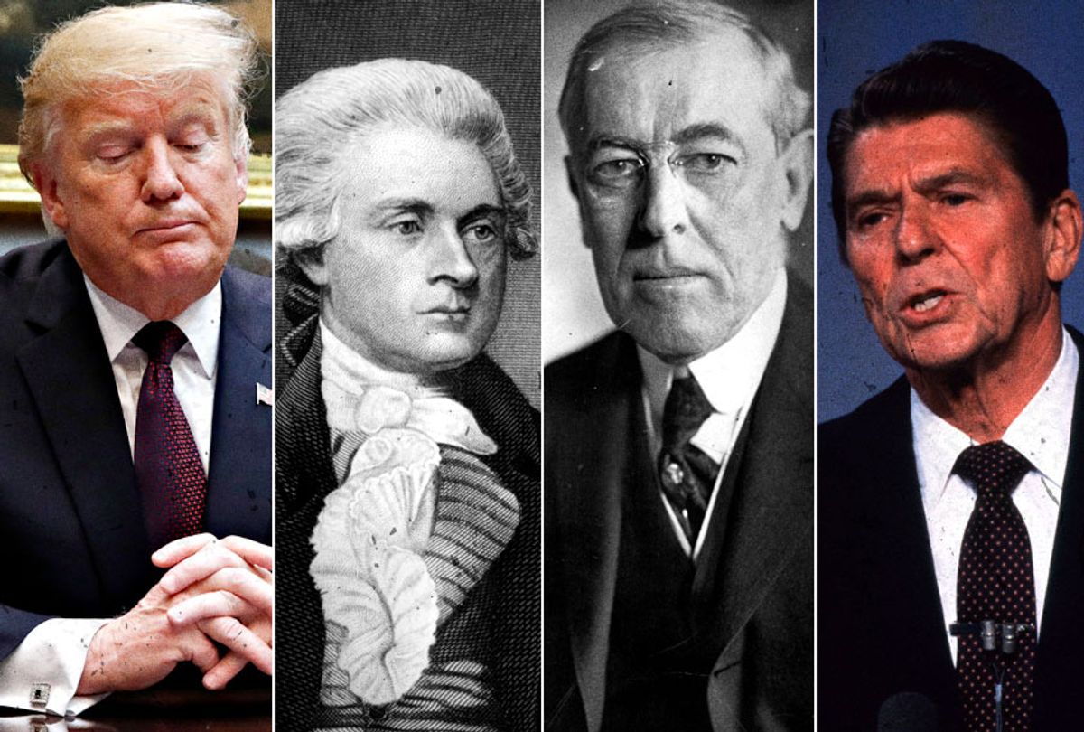 Donald Trump; Thomas Jefferson;  Woodrow Wilson; Ronald Reagan (AP/Getty)